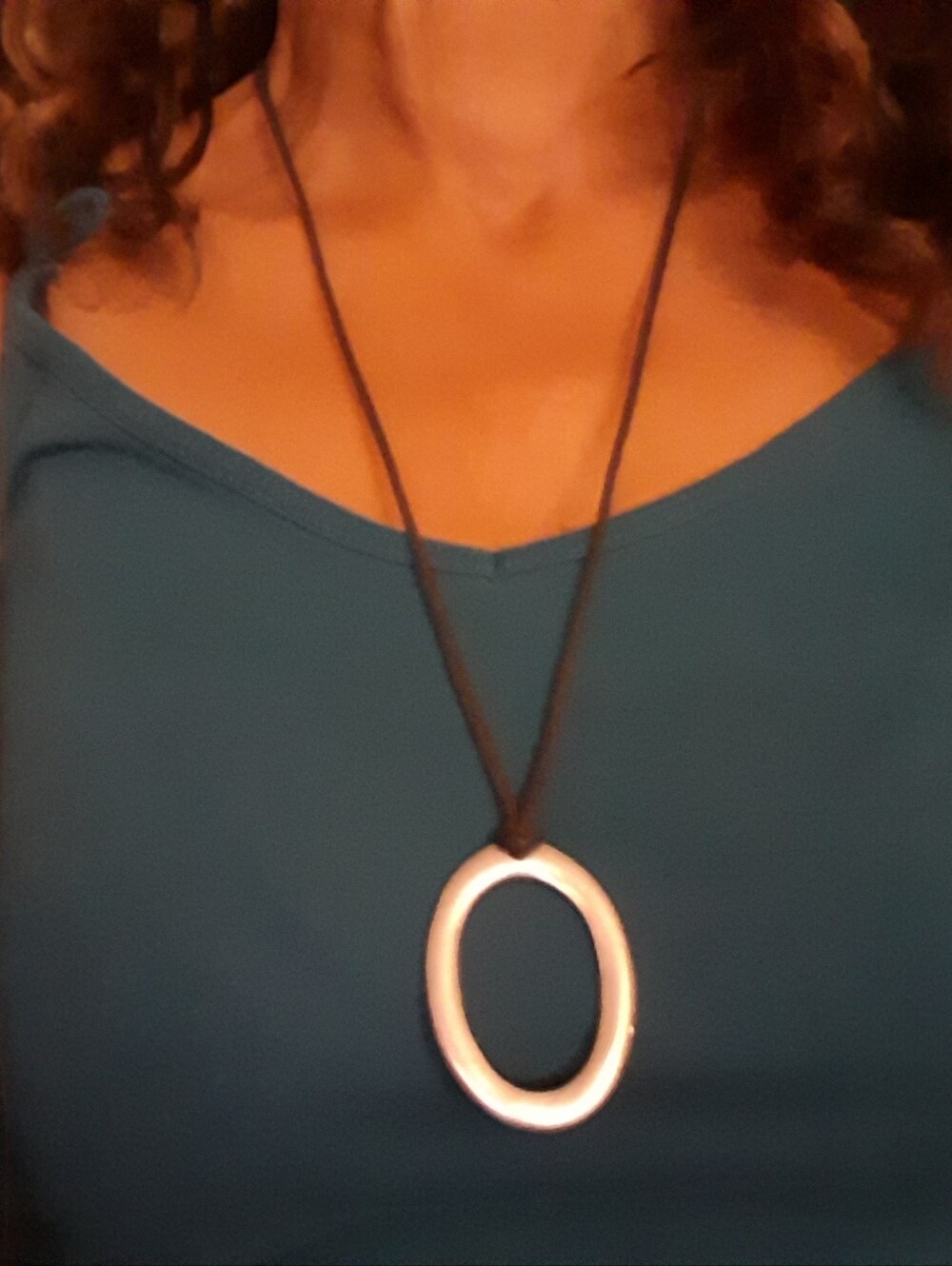 Source Unknown Oval Metallic Black Nylon Rope Pendant (Unisex) Size:OS